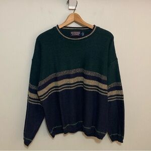 Men’s Roundtree & Yorke Colorblock Sweater, Size Large, Forest Green, Blue, Tan